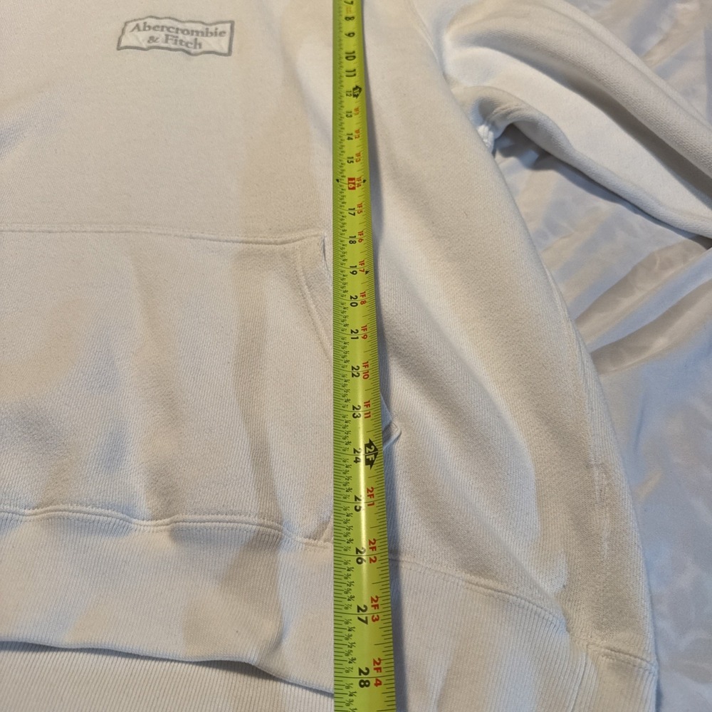 Abercrombie & Fitch White Fleece Pullover Hoodie 2 XL Embroidered Logo Pockets - Picture 6 of 6